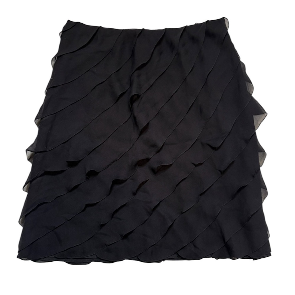 Talbots Black Silk Layered Ruffle Mini Skirt New sz 4 petite